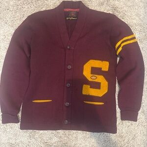 Vintage Varsity Cardigan with Yellow Letter Patch